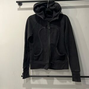 Lululemon zip up scuba black hoodie size 10. faded and worn